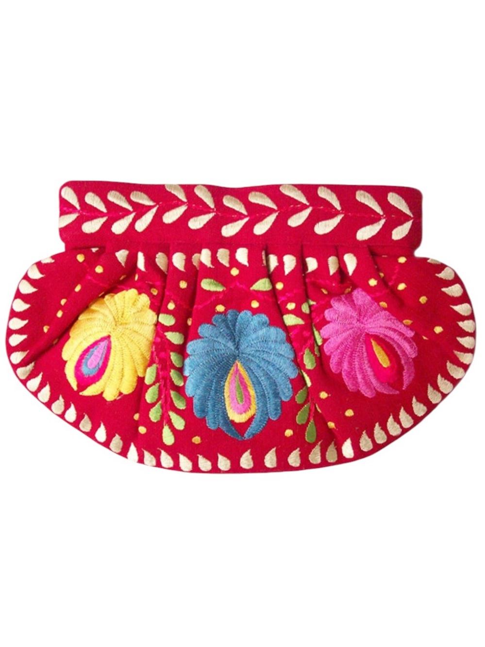 Moyna red pink yellow floral embroidered clutch boho